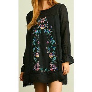 umgee embroidered long line tunic dress size medium